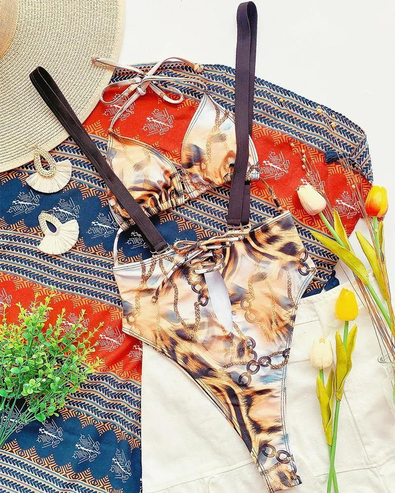 Leopard Strap One-piece Swimwear