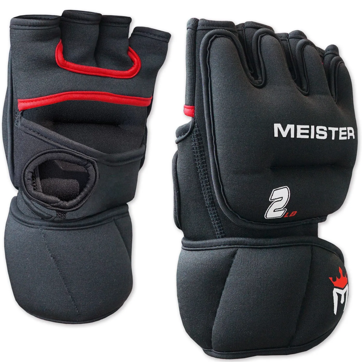 Meister 2lb Neoprene Weighted Gloves - Black/Red (Pair)