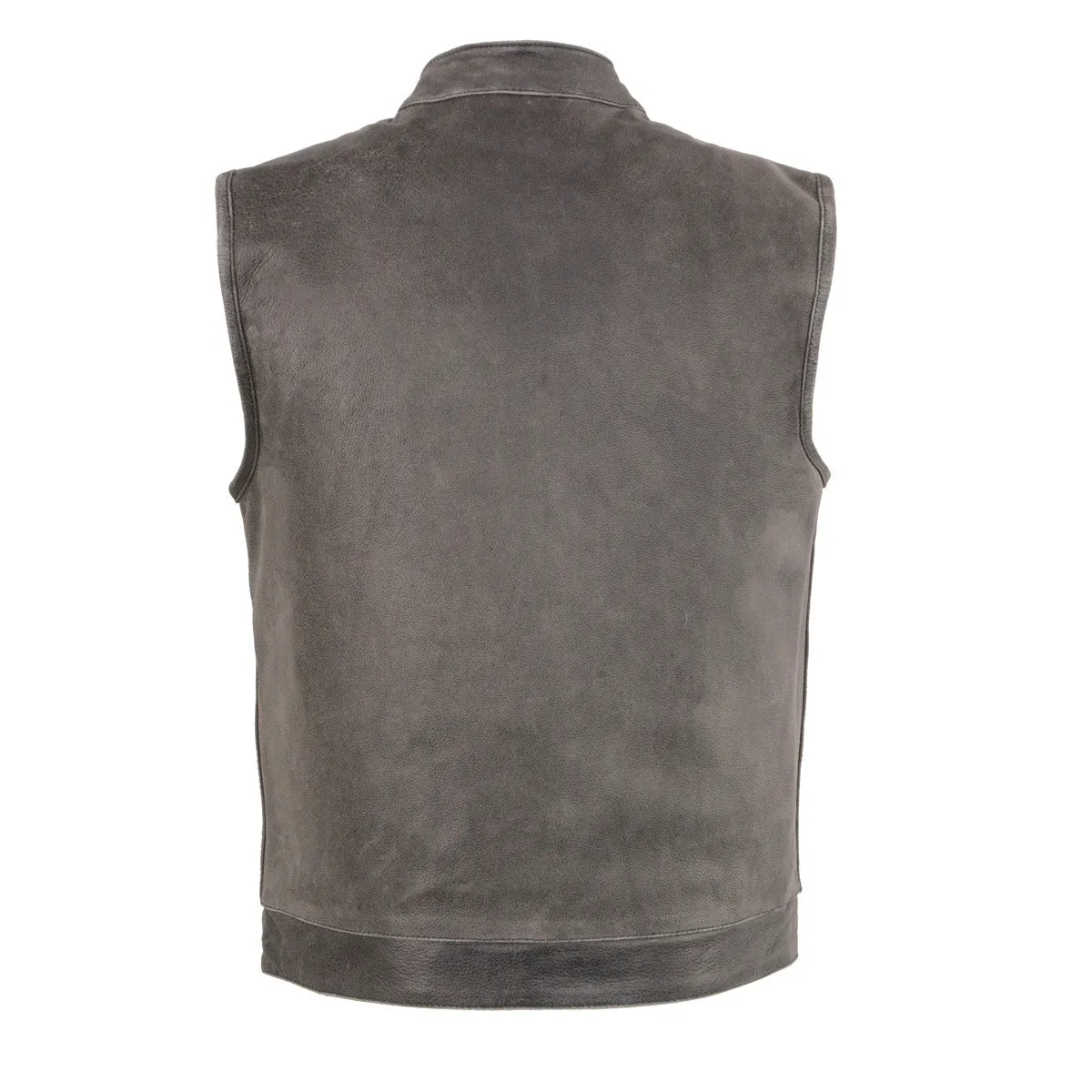 Men's Distressed Grey Motorcyle Son Of Anarchy Style Leather Vest W/Gun Pockets