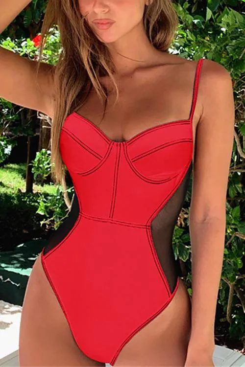 Mesh Patchwork One Piece Swimwear