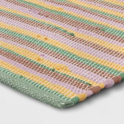 New - 4'x5'6" Rag Area Rug Pink/Green/Yellow - Room Essentials