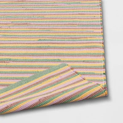 New - 4'x5'6" Rag Area Rug Pink/Green/Yellow - Room Essentials