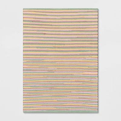 New - 4'x5'6" Rag Area Rug Pink/Green/Yellow - Room Essentials