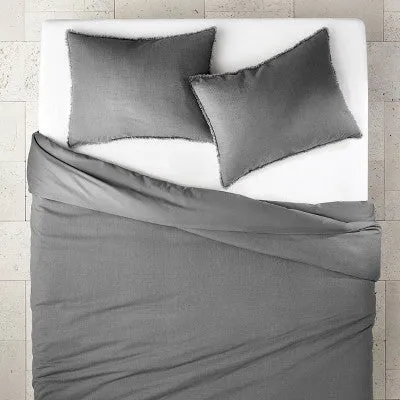 New - Full/Queen Heavyweight Linen Blend Duvet Cover & Sham Set Dark Gray - Casaluna