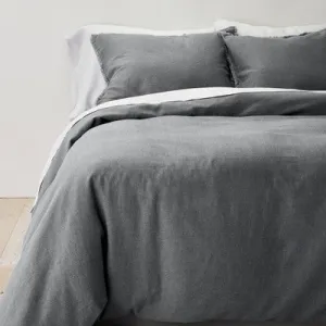 New - Full/Queen Heavyweight Linen Blend Duvet Cover & Sham Set Dark Gray - Casaluna