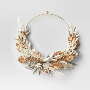 New - Gold Leaf Ring Christmas Wreath - Threshold