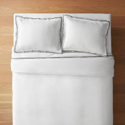 New - King Double Flange Merrow Stitch Duvet Cover & Sham Set White/Dark Gray - Threshold designed with Studio McGee