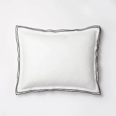 New - King Double Flange Merrow Stitch Duvet Cover & Sham Set White/Dark Gray - Threshold designed with Studio McGee