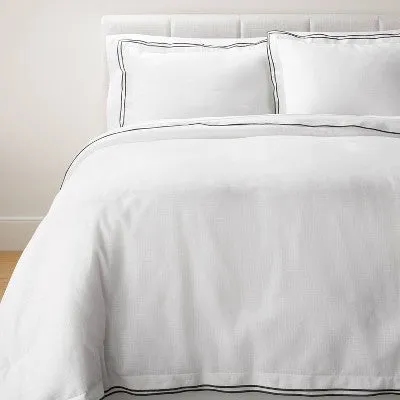 New - King Double Flange Merrow Stitch Duvet Cover & Sham Set White/Dark Gray - Threshold designed with Studio McGee