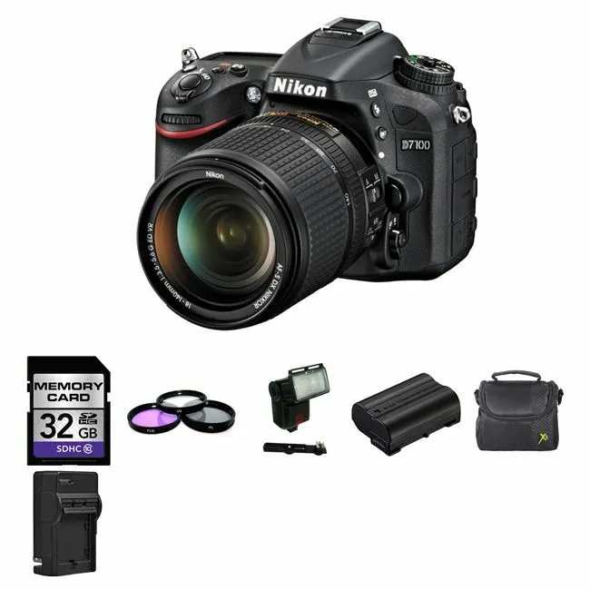 Nikon D7100 DSLR Camera w/18-140mm VR DX Lens   2 Batteries, 32GB, Flash Bundle