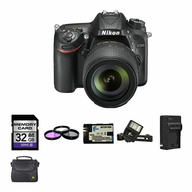 Nikon D7200 DSLR Camera w/18-105mm Lens   2 Batteries, 32GB, Flash Bundle