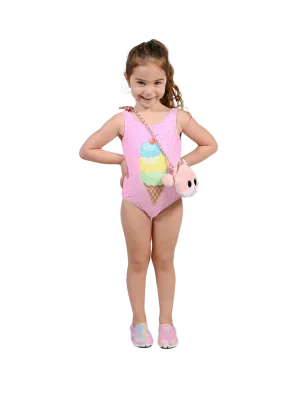 One piece tank swimwear in three ice-cream scoops theme