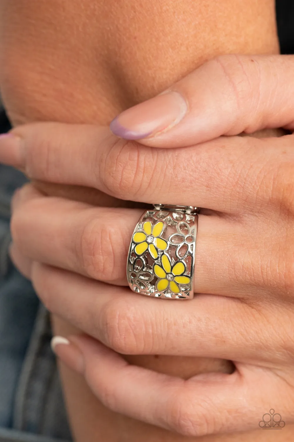 Open Door Jewelry - Clear as DAISY - Yellow Ring - Paparazzi Accessories