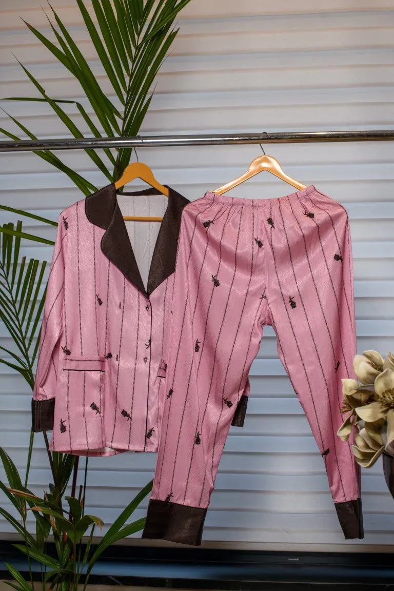 Pink Lounge Wear With Black Stripes