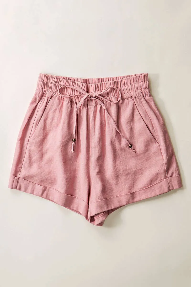 Shorts - Linen with tie waist Mauve