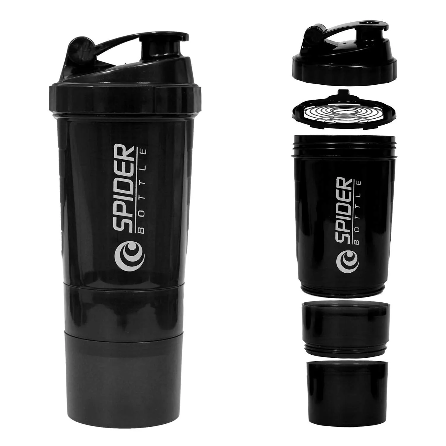 Spider Shaker Bottle for Protein and Gym use (Black-500ml)