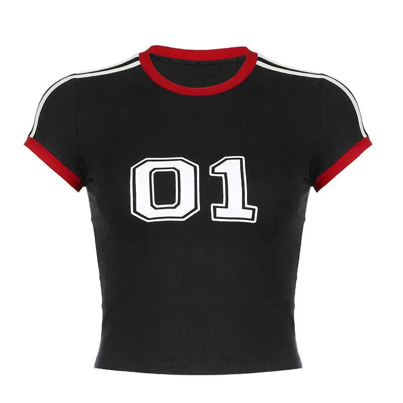 Sporty "01" Graphic Ringer Tee