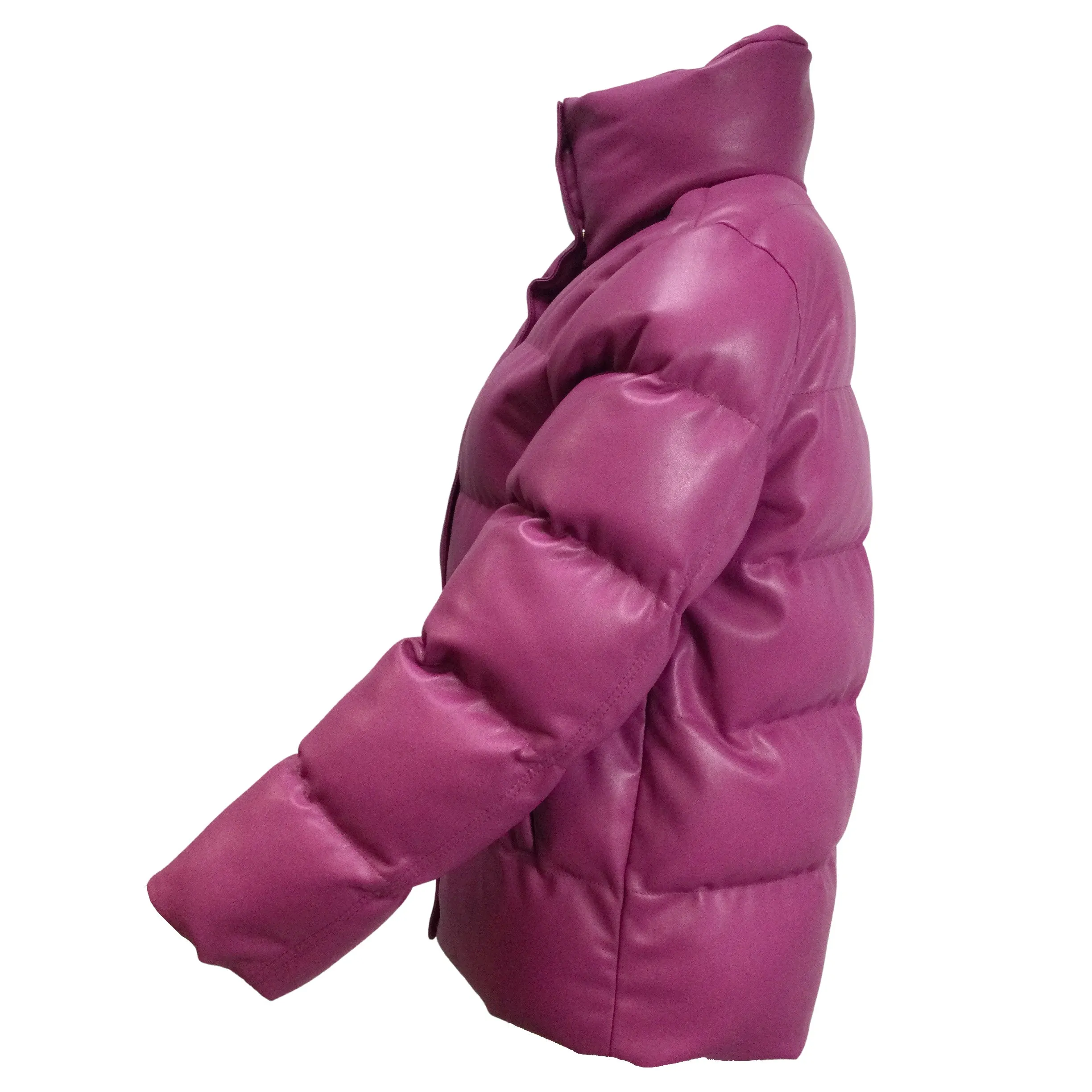 Staud Fuchsia Pink Ace Faux Leather Puffer Jacket