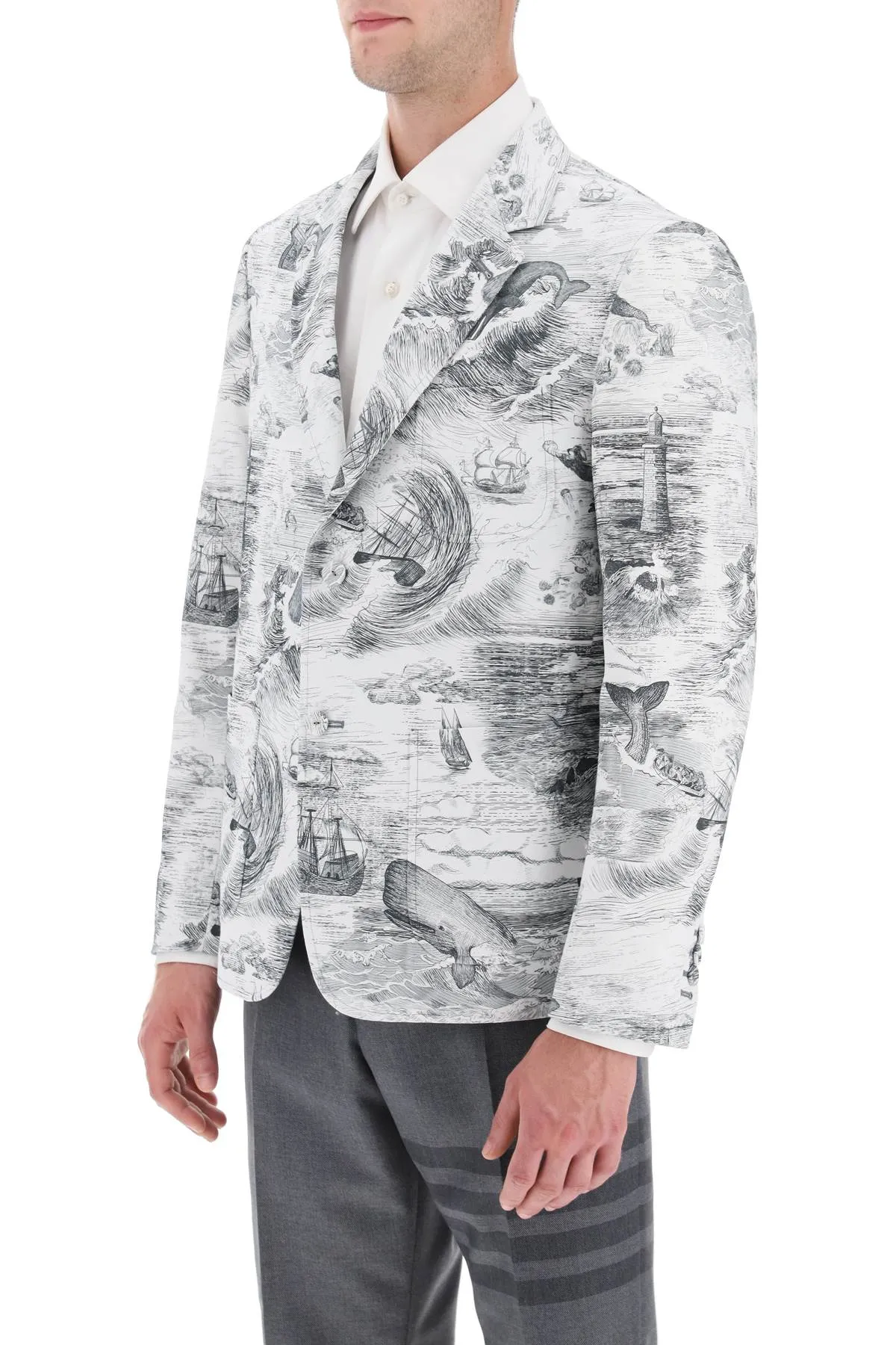 Thom browne deconstructed single-breasted jacket with nautical toile motif