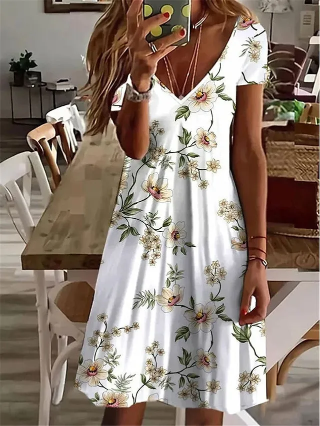 Women's Casual Dress Summer Dress Print Dress Floral Print V Neck Mini Dress Active Fashion Outdoor Daily Short Sleeve Regular Fit Yellow Purple Gray Summer Spring S M L XL XXL