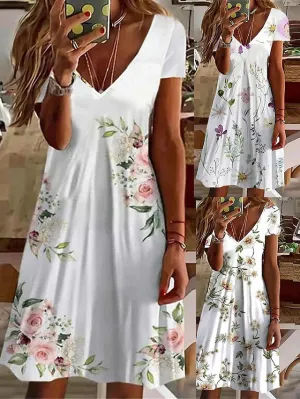 Women's Casual Dress Summer Dress Print Dress Floral Print V Neck Mini Dress Active Fashion Outdoor Daily Short Sleeve Regular Fit Yellow Purple Gray Summer Spring S M L XL XXL