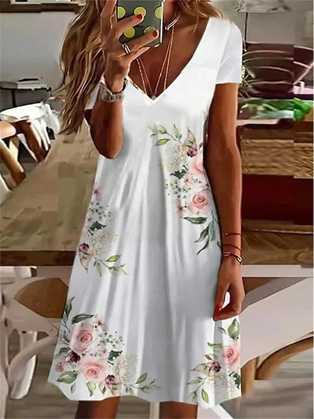 Women's Casual Dress Summer Dress Print Dress Floral Print V Neck Mini Dress Active Fashion Outdoor Daily Short Sleeve Regular Fit Yellow Purple Gray Summer Spring S M L XL XXL