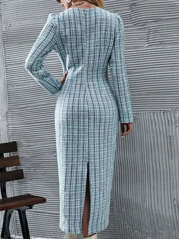 Women’s Checkered Long Fit Elegant Dress