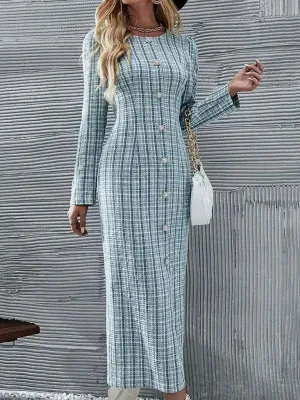 Women’s Checkered Long Fit Elegant Dress