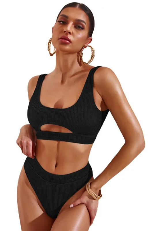 Women's Cutout Solid Color Split Swimsuit