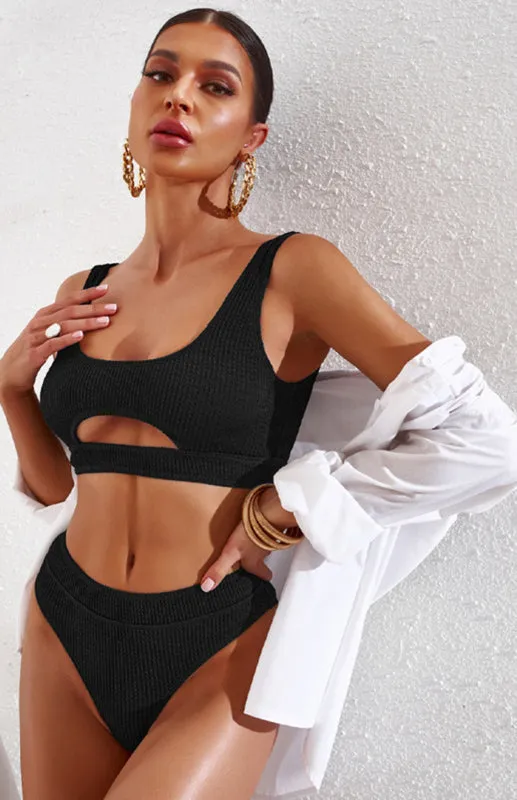 Women's Cutout Solid Color Split Swimsuit