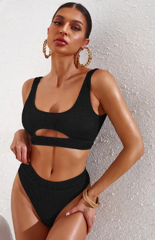 Women's Cutout Solid Color Split Swimsuit