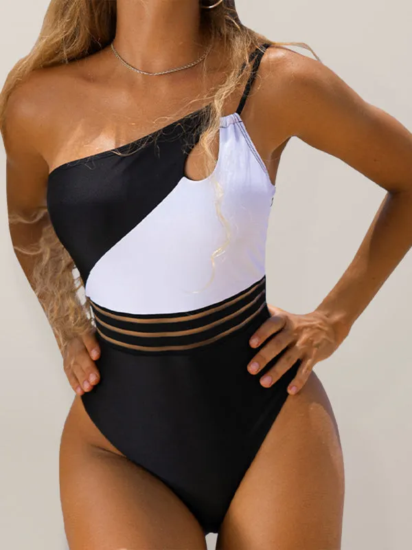 Women's Sexy Colorblock One Shoulder Swimsuit