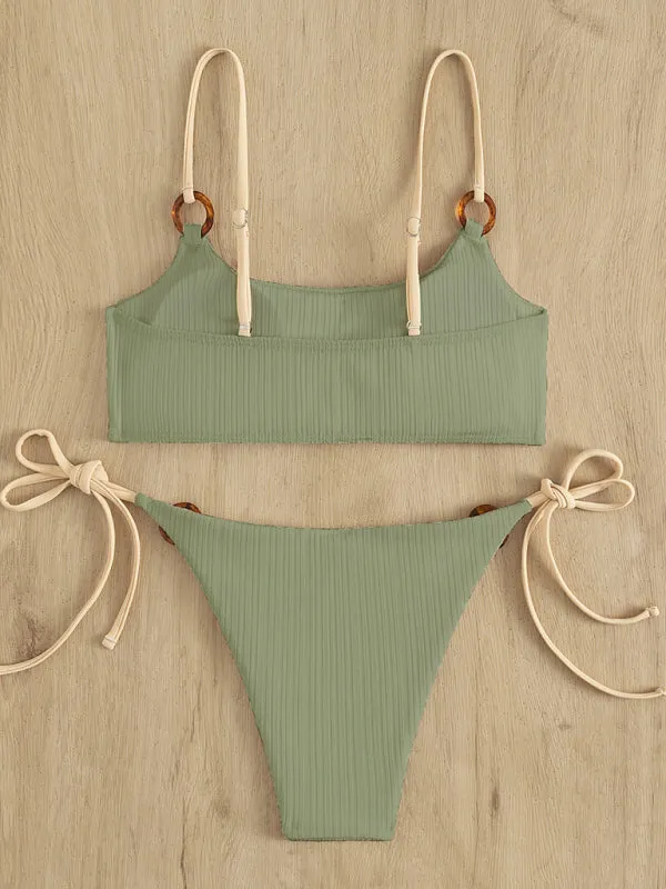 Women's solid color hoop sexy bikini sets